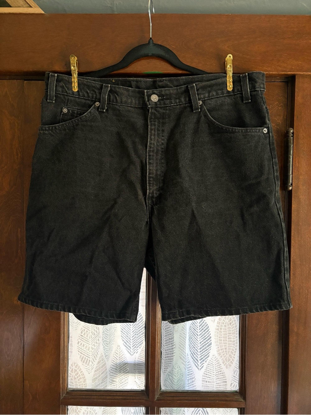Vintage Levi's 550 Orange Tab Black Denim Shorts Size 38 90s 1994 Made in USA
